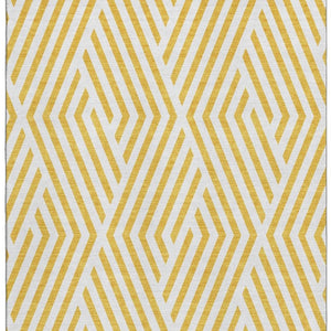 HomeRoots 5' X 8' Geometric Yellow and Ivory Washable Area Rug with UV Protection for Family-Friendly Spaces 648606
