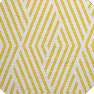 HomeRoots 8' Yellow and Ivory Geometric Washable Round Rug - Stylish, Durable, UV-Resistant for Active Homes 648607