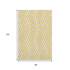 HomeRoots 8' X 10' Yellow & Ivory Geometric Area Rug - Washable, UV-Protected, Durable for Active Homes 648608