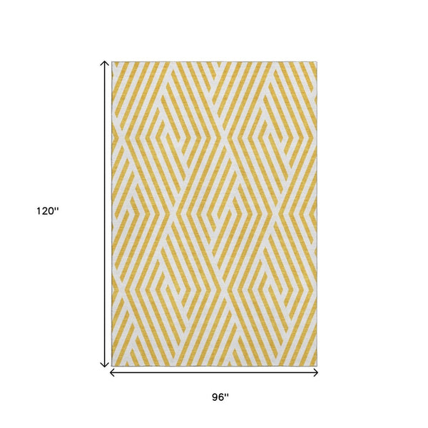 HomeRoots 8' X 10' Yellow & Ivory Geometric Area Rug - Washable, UV-Protected, Durable for Active Homes 648608