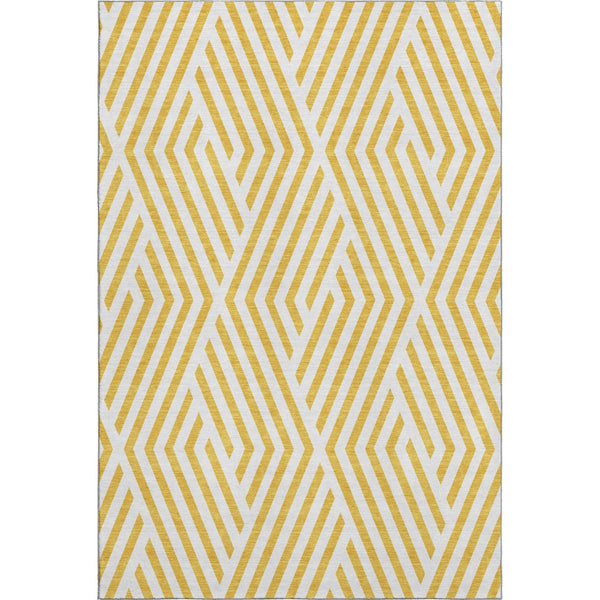 HomeRoots 8' X 10' Yellow & Ivory Geometric Area Rug - Washable, UV-Protected, Durable for Active Homes 648608
