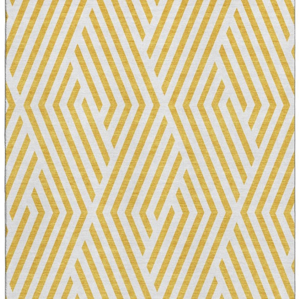 HomeRoots 8' X 10' Yellow & Ivory Geometric Area Rug - Washable, UV-Protected, Durable for Active Homes 648608