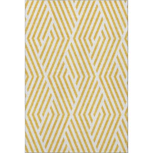 HomeRoots 9' X 12' Yellow and Ivory Geometric Area Rug – Durable, Washable, UV-Protected, Modern Design for Homes 648609