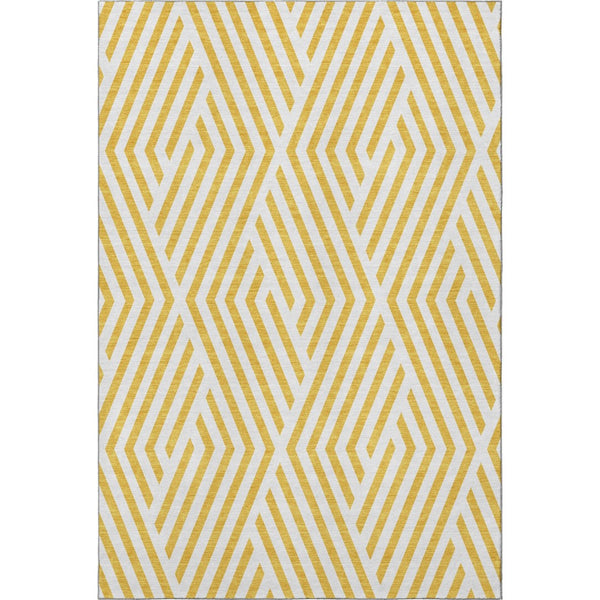 HomeRoots 9' X 12' Yellow and Ivory Geometric Area Rug – Durable, Washable, UV-Protected, Modern Design for Homes 648609