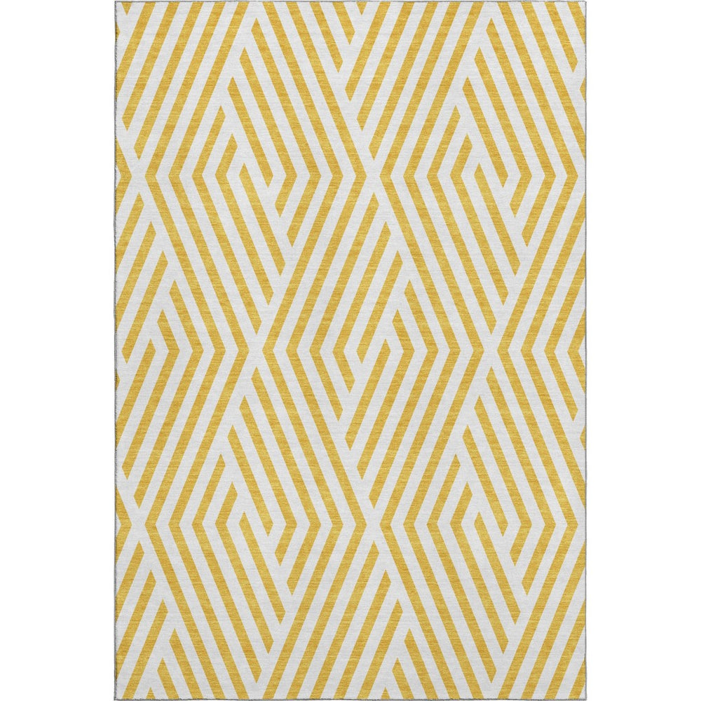 HomeRoots 10' X 14' Yellow & Ivory Geometric Washable Area Rug - UV Protected, Stain-Resistant & Pet-Friendly 648610