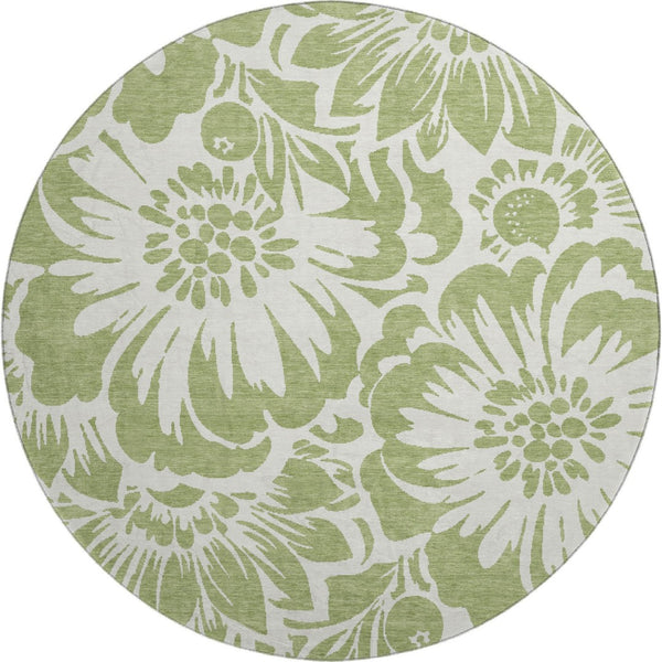 HomeRoots 8' Fern Green Floral Round Rug - Washable, UV-Protected, Durable & Stylish for Family Homes 648613