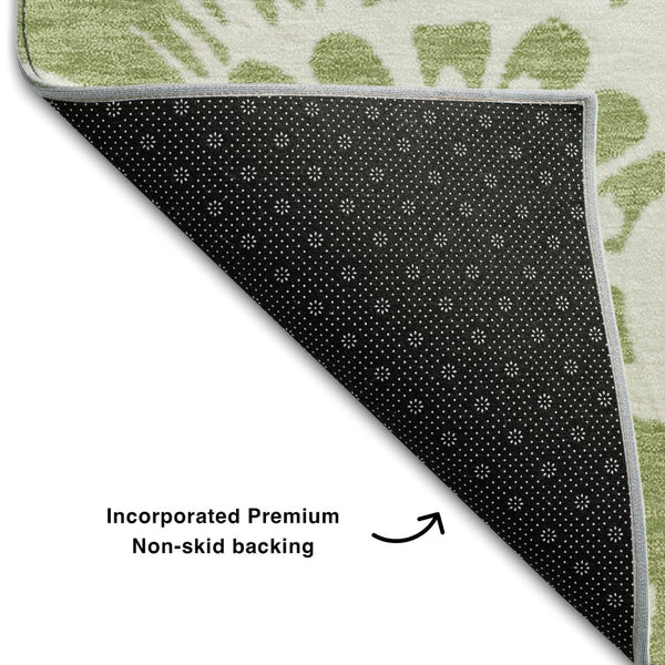 HomeRoots 8' Fern Green Floral Round Rug - Washable, UV-Protected, Durable & Stylish for Family Homes 648613