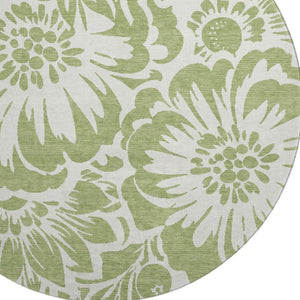 HomeRoots 8' Fern Green Floral Round Rug - Washable, UV-Protected, Durable & Stylish for Family Homes 648613