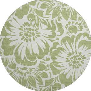 HomeRoots 8' Fern Green Floral Round Rug - Washable, UV-Protected, Durable & Stylish for Family Homes 648613