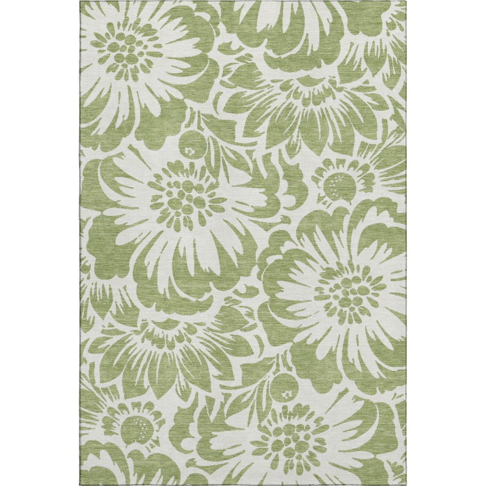 HomeRoots 8' X 10' Fern Green & Ivory Floral Area Rug – Washable, Stain-Resistant, UV Protected for Daily Use 648614