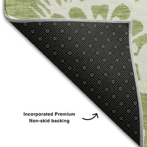 HomeRoots 8' X 10' Fern Green & Ivory Floral Area Rug – Washable, Stain-Resistant, UV Protected for Daily Use 648614