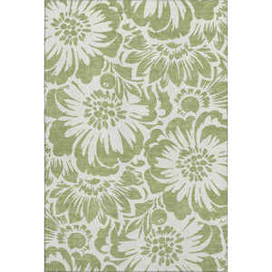HomeRoots 9' X 12' Washable Fern Green & Ivory Floral Area Rug with UV Protection for Stylish Living Spaces 648615