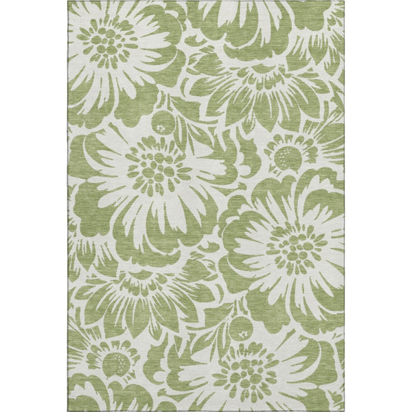 HomeRoots 10' X 14' Fern Green Floral Area Rug - Washable, Stain Resistant, UV Protected for Busy Homes 648616