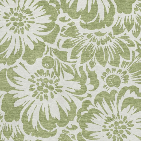 HomeRoots 10' X 14' Fern Green Floral Area Rug - Washable, Stain Resistant, UV Protected for Busy Homes 648616