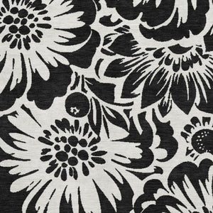 HomeRoots 5' X 8' Black and Ivory Floral Area Rug - Washable, Stain-Resistant with UV Protection for Homes 648618