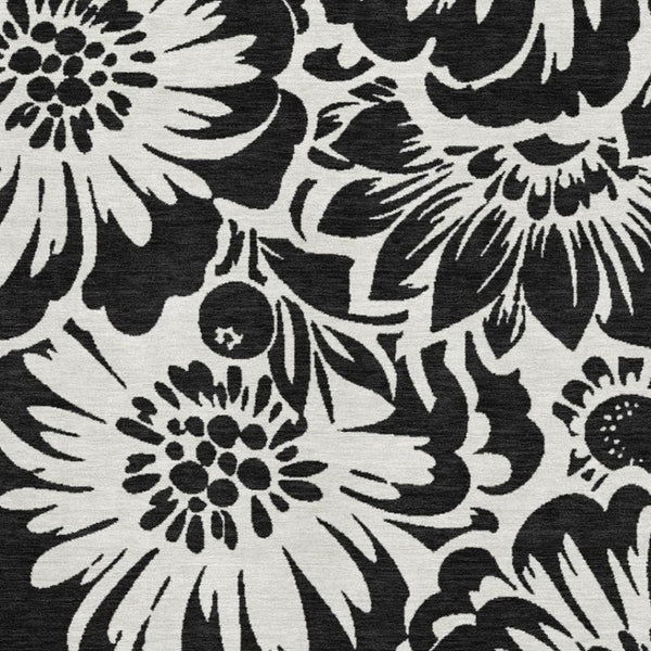 HomeRoots 5' X 8' Black and Ivory Floral Area Rug - Washable, Stain-Resistant with UV Protection for Homes 648618