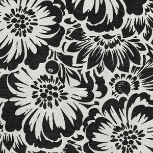 HomeRoots 5' X 8' Black and Ivory Floral Area Rug - Washable, Stain-Resistant with UV Protection for Homes 648618
