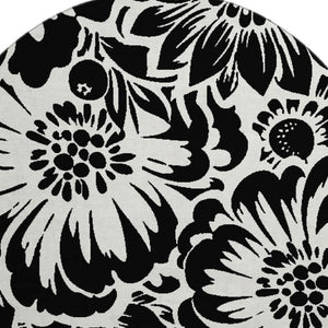 HomeRoots 8' Elegant Black and Ivory Floral Round Rug – Washable, UV Resistant, Perfect for Home and Patio Spaces 648619