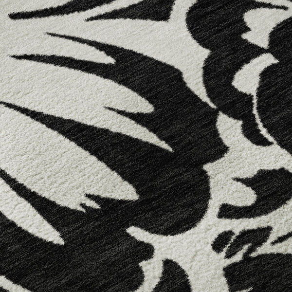 HomeRoots 8' X 10' Elegant Black and Ivory Floral Washable Area Rug with UV Protection for Stylish Living Spaces 648620