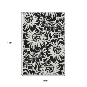 HomeRoots 9' X 12' Black and Ivory Floral Washable Area Rug - Stylish, Durable, UV-Protected for Any Space 648621