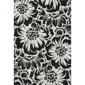 HomeRoots 9' X 12' Black and Ivory Floral Washable Area Rug - Stylish, Durable, UV-Protected for Any Space 648621