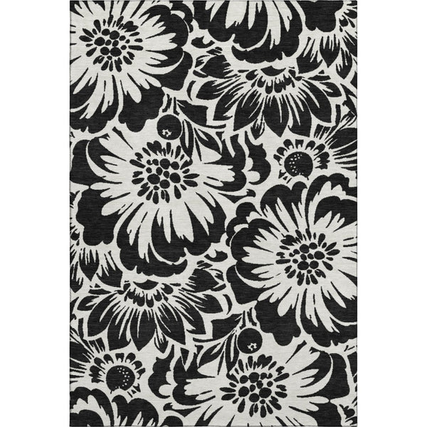 HomeRoots 9' X 12' Black and Ivory Floral Washable Area Rug - Stylish, Durable, UV-Protected for Any Space 648621