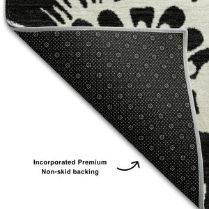 HomeRoots 9' X 12' Black and Ivory Floral Washable Area Rug - Stylish, Durable, UV-Protected for Any Space 648621