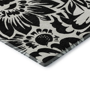 HomeRoots 9' X 12' Black and Ivory Floral Washable Area Rug - Stylish, Durable, UV-Protected for Any Space 648621