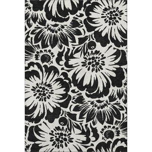 HomeRoots 9' X 12' Black and Ivory Floral Washable Area Rug - Stylish, Durable, UV-Protected for Any Space 648621