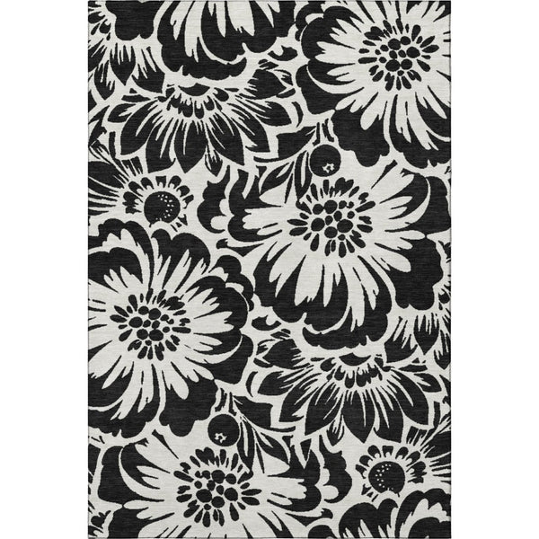 HomeRoots 9' X 12' Black and Ivory Floral Washable Area Rug - Stylish, Durable, UV-Protected for Any Space 648621