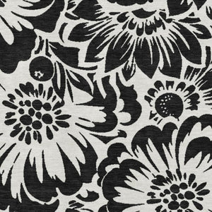 HomeRoots 10' X 14' Elegant Black and Ivory Floral Washable Area Rug with UV Protection for Stylish Spaces 648622