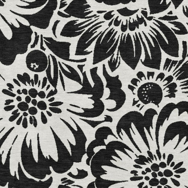 HomeRoots 10' X 14' Elegant Black and Ivory Floral Washable Area Rug with UV Protection for Stylish Spaces 648622
