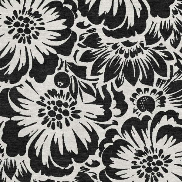 HomeRoots 10' X 14' Elegant Black and Ivory Floral Washable Area Rug with UV Protection for Stylish Spaces 648622