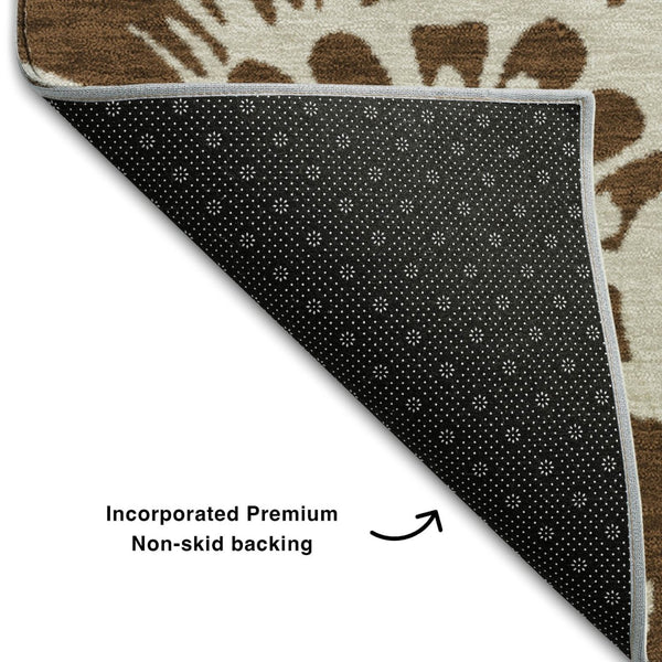 HomeRoots 5' Brown and Ivory Floral Washable Area Rug - UV Protected, Stain Resistant, Perfect for High Traffic Areas 648624