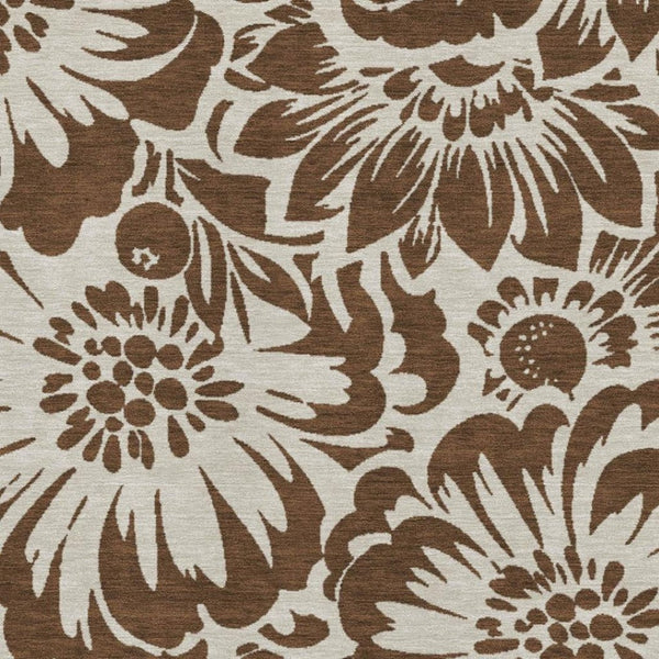 HomeRoots 5' Brown and Ivory Floral Washable Area Rug - UV Protected, Stain Resistant, Perfect for High Traffic Areas 648624