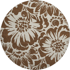 HomeRoots 8' Brown and Ivory Floral Washable Round Rug - UV Protected, Stain Resistant, Perfect for Homes 648625