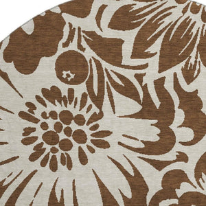 HomeRoots 8' Brown and Ivory Floral Washable Round Rug - UV Protected, Stain Resistant, Perfect for Homes 648625