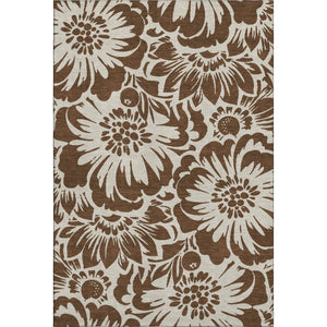 HomeRoots 9' X 12' Brown and Ivory Floral Area Rug - Washable, Stain Resistant, UV Protected for Family Spaces 648627