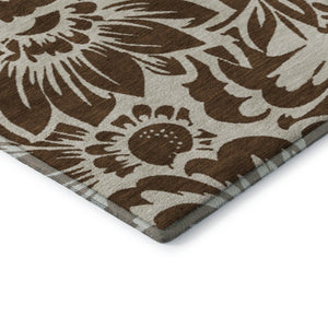 HomeRoots 10' X 14' Floral Area Rug in Brown and Ivory - Washable, UV-Protected, Stain-Resistant Design! 648628
