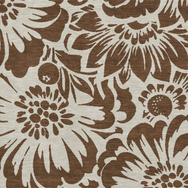 HomeRoots 10' X 14' Floral Area Rug in Brown and Ivory - Washable, UV-Protected, Stain-Resistant Design! 648628