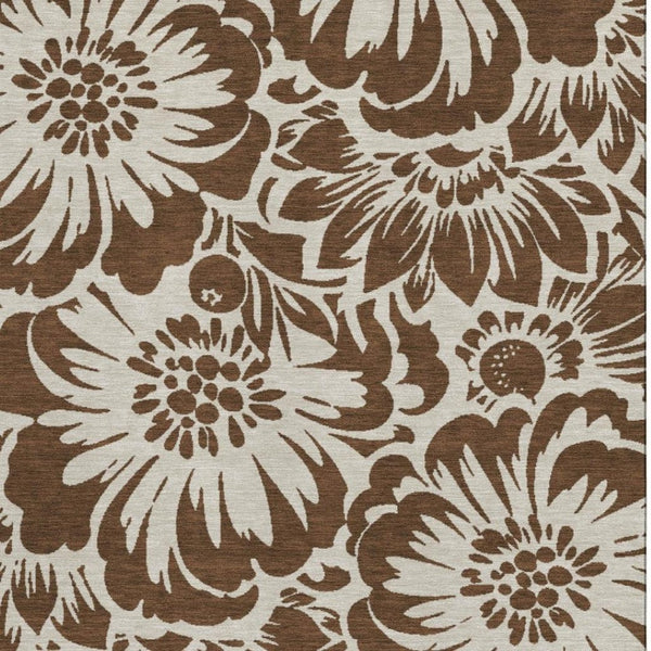 HomeRoots 10' X 14' Floral Area Rug in Brown and Ivory - Washable, UV-Protected, Stain-Resistant Design! 648628