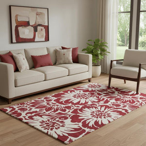 HomeRoots 5' X 8' Burgundy Floral Area Rug - Washable, UV Protected, Stain-Resistant, Stylish & Durable Design 648630