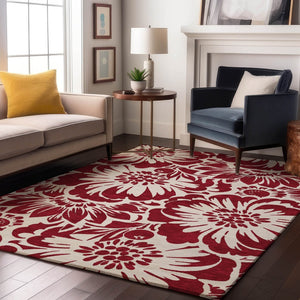HomeRoots 5' X 8' Burgundy Floral Area Rug - Washable, UV Protected, Stain-Resistant, Stylish & Durable Design 648630