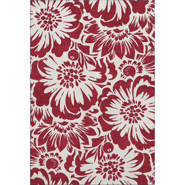 HomeRoots 5' X 8' Burgundy Floral Area Rug - Washable, UV Protected, Stain-Resistant, Stylish & Durable Design 648630