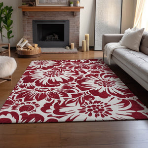 HomeRoots 5' X 8' Burgundy Floral Area Rug - Washable, UV Protected, Stain-Resistant, Stylish & Durable Design 648630