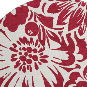 HomeRoots 8' Burgundy Floral Round Rug - Washable, Stain Resistant & UV Protected for Stylish Spaces 648631