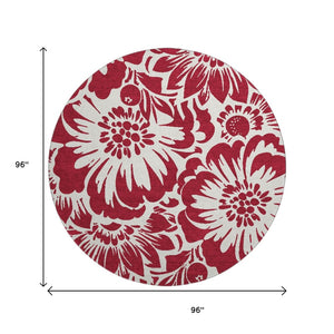 HomeRoots 8' Burgundy Floral Round Rug - Washable, Stain Resistant & UV Protected for Stylish Spaces 648631