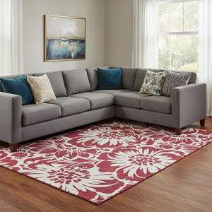 HomeRoots 8' X 10' Burgundy Floral Area Rug - Washable, UV Protected, Stain Resistant for Homes with Kids & Pets 648632