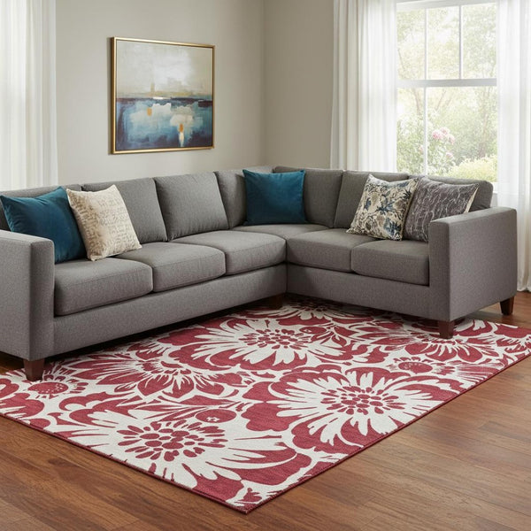 HomeRoots 8' X 10' Burgundy Floral Area Rug - Washable, UV Protected, Stain Resistant for Homes with Kids & Pets 648632