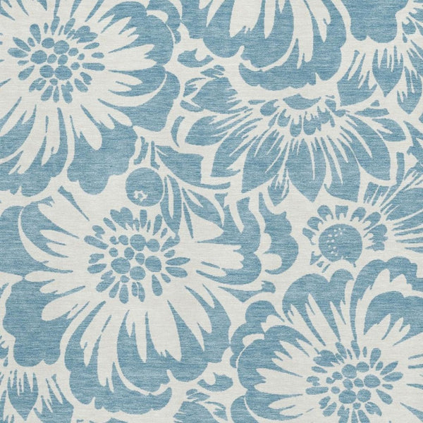 HomeRoots 5' X 8' Denim Blue & Ivory Floral Area Rug - Stylish, Washable, UV-Protected for Busy Homes! 648636